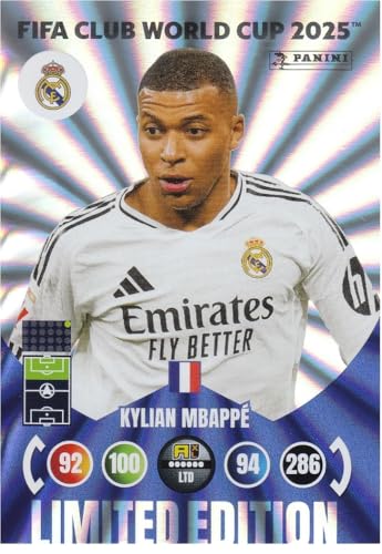 Kylian Mbappé Stürmer Madrid, Panini World Cup 2025 Silver Limited Edition Fußball Sammelkarte 286 Kylian Mbappé Stürmer Madrid, Panini World Cup 2025 Silver Limited Edition Fußball Sammelkarte 286 von Generisch