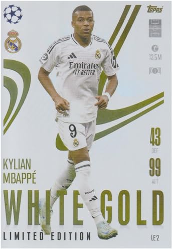 Kylian Mbappé t 13.5M Stürmer R. Madrid White Gold Limited Edition Fußball Sammelkarte LE 2 Kylian Mbappé t 13.5M Stürmer R. Madrid White Gold Limited Edition Fußball Sammelkarte LE 2 von Generisch