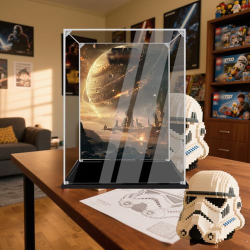 LE*GO 75277 TIE Boba Fett Helmet Vitrine mit Star Wa*rs Hintergrund – Staubdichte Acryl Display Box mit Diorama-Szene – Schutzbox für Helm Serie – Geschenkidee für Star Wa*rs Fans (Background C) von Generisch