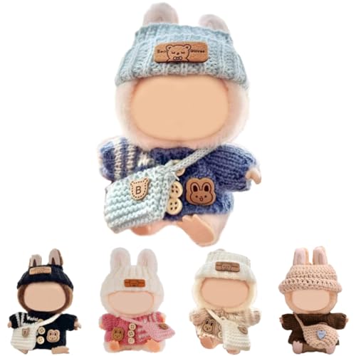 La bubu Kleidung für 17 cm Puppe – Puppen Bekleidung DIY Outfit Set – Weiches Puppen-Kleidungsset, Elastisch & Detailreich, Plüschtier-Bekleidung mit Strickmütze und Tasche (Blau) von Generisch