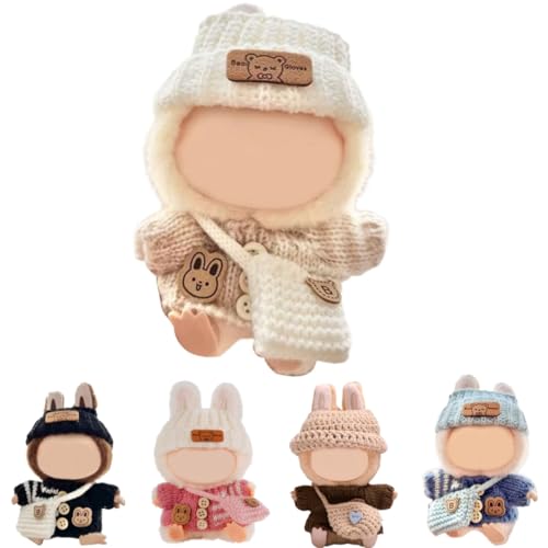 La bubu Kleidung für 17 cm Puppe – Puppen Bekleidung DIY Outfit Set – Weiches Puppen-Kleidungsset, Elastisch & Detailreich, Plüschtier-Bekleidung mit Strickmütze und Tasche (Rosa) von Generisch