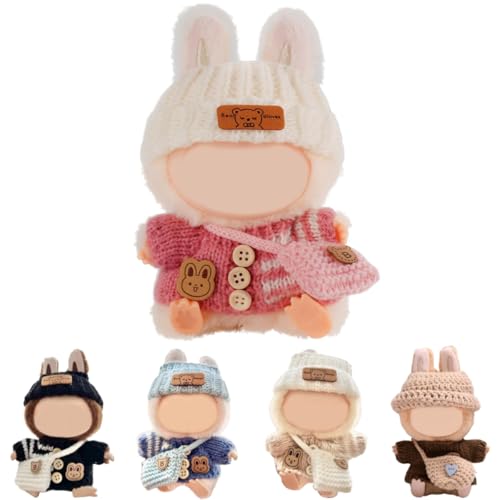 La bubu Kleidung für 17 cm Puppe – Puppen Bekleidung DIY Outfit Set – Weiches Puppen-Kleidungsset, Elastisch & Detailreich, Plüschtier-Bekleidung mit Strickmütze und Tasche (Rot) von Generisch