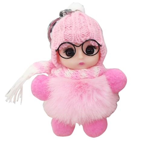 Labubo-Puppen-Schlüsselanhänger mit Gesicht, weicher Puppen-Schlüsselanhänger mit Brille, Labubo Big into Energy, Kaninchenhaarmaterial, schöne große Augen, Dol-Anhänger, Ornament, trägt Brille, Schal von Generisch