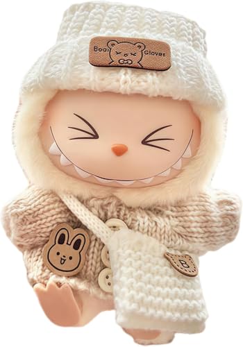 Labubu Kleidung für Puppe, handgefertigt, gehäkelt, 3-teiliges Set für 6,7 Zoll Puppenkleidung für Labubu Premium Labubu Outfit mit Zubehör, stilvolle Labubu-Kleidung für Puppe (Weiß) von Generisch