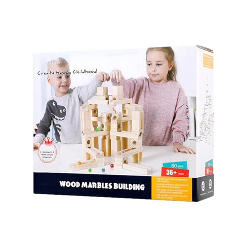 Labyrinth Spiel Für Kinder, 60 Stück Holzkugelbahn Spielzeug, Murmelbahn-Set Puzzle Labyrinth Spielzeug, Frühe Pädagogische STEM Entwicklung Für Kinder von Generisch