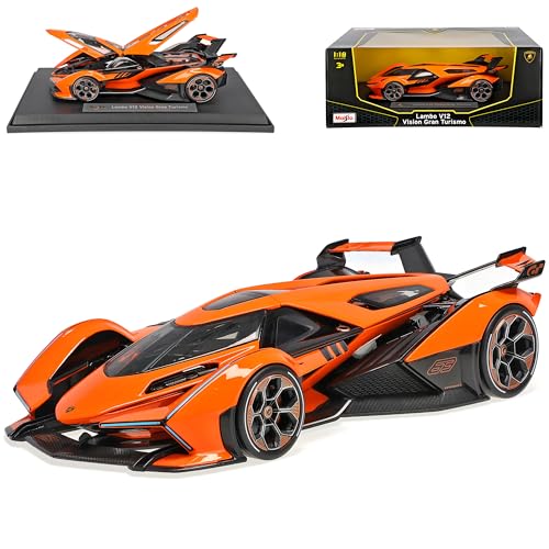 Lamborgihini V12 Vision Gran Turismo GTA Orange 1/18 Modell Auto mit individiuellem Wunschkennzeichen von Generisch