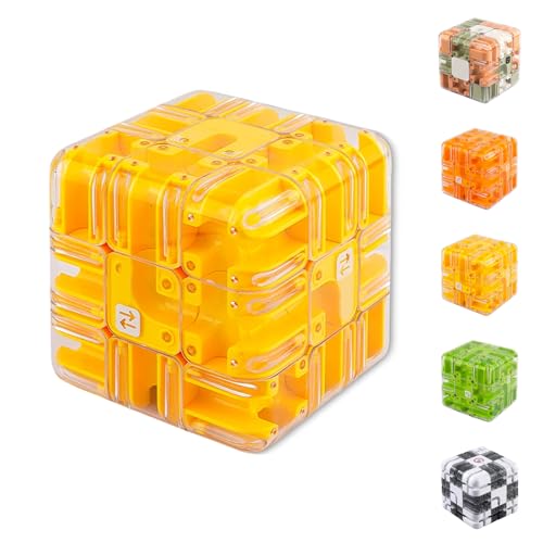 Large 3D Labyrinth Cube Puzzle, 3D Magic Cube Maze Ball Puzzle, Engaging Brain Teaser Toy, Educational Focus Game Gift for Adults Teens (Yellow) von Generisch