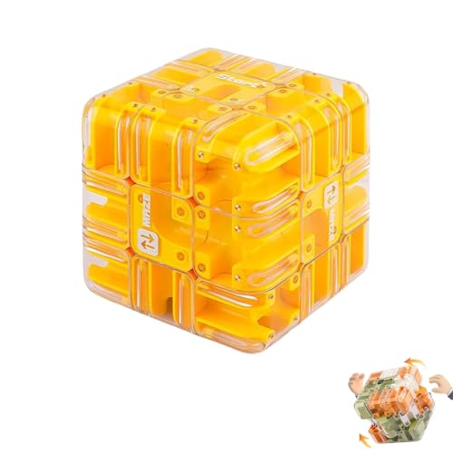 Large 3D Labyrinth Cube Puzzlelarge - Engaging Brain Teaser Toy, 3D Magic Cube Maze Ball Puzzle, Educational Focus Game Gift for Adults Teens (Yellow) von Generisch