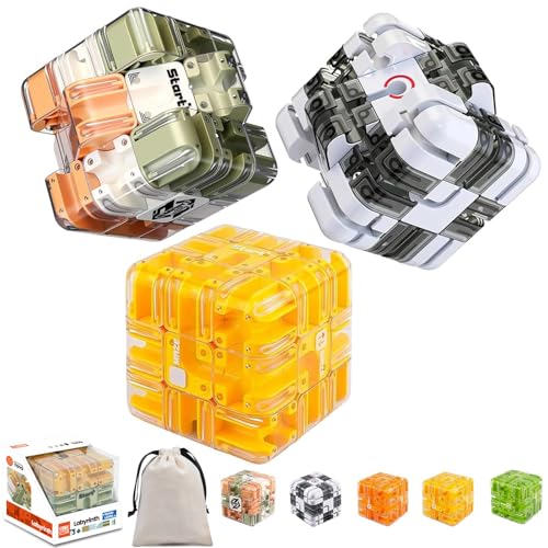 Large Labyrinth 3D Puzzles Maze Cube, 2-in-1 Kugellabyrinth Zauberwürfel Spielzeug zum Stressabbau, Gehirntraining, Lernspiel-Geschenk für Erwachsene und Jugendliche (3PCS-A) von Generisch