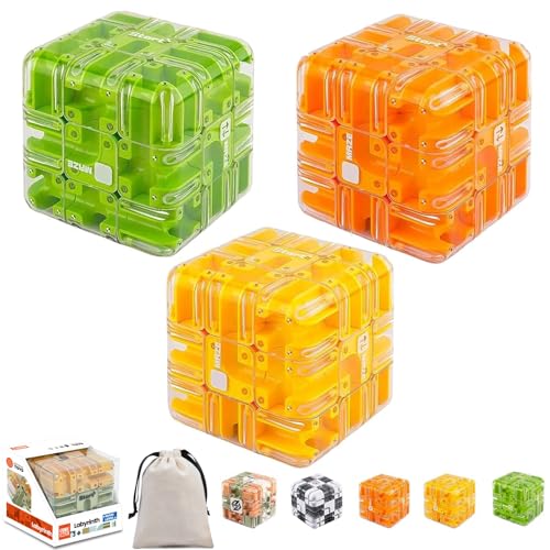 Large Labyrinth 3D Puzzles Maze Cube, 2-in-1 Kugellabyrinth Zauberwürfel Spielzeug zum Stressabbau, Gehirntraining, Lernspiel-Geschenk für Erwachsene und Jugendliche (3PCS-B) von Generisch