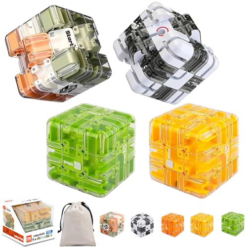 Large Labyrinth 3D Puzzles Maze Cube, 2-in-1 Kugellabyrinth Zauberwürfel Spielzeug zum Stressabbau, Gehirntraining, Lernspiel-Geschenk für Erwachsene und Jugendliche (4PCS) von Generisch