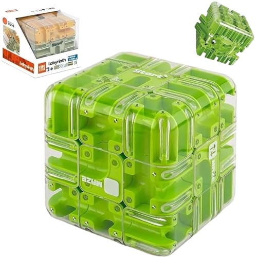 Large Labyrinth 3D Puzzles Maze Cube, Engaging Brain Teaser Toy, Spatial Awareness Brain Training Toy for Stocking Stuffer Gift (Green, 3.34 * 3.34 * 3.34in/8.5 * 8.5 * 8.5cm) von Generisch