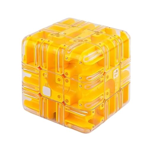 Large Labyrinth 3D Puzzles Maze Cube - Engaging Brain Teaser Toy, 3D Magic Cube Maze Ball Puzzle, Improve Spatial Recognition and Cultivate Logical Thinking (Yellow) von Generisch