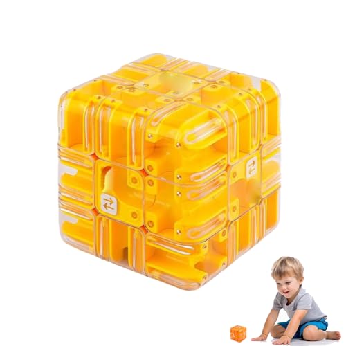 Large Labyrinth 3D Puzzles Maze Cube - Engaging Brain Teaser Toy,3D Maze Magic Cube & Ball,Brain Training Puzzle,Improve Spatial Recognition and Cultivate Logical Thinking (Yellow) von Generisch
