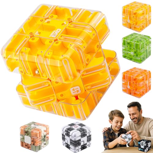 Large Labyrinth Maze Cube - Engaging Brain Teaser Toy, Smart Brain Training Mazes Magic Cube & Ball for Adults Teens, Improve Spatial Recognition and Logical Thinking (Yellow) von Generisch