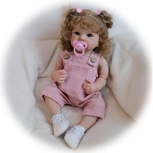 Lebensecht Babypuppen 18 Zoll 45cm Reborn Baby Puppe Weicher Vinyl Silikon Neugeborene Wiedergeborene Puppen Mädchen mit Langen blonden Haaren Spielzeug Geschenk Für Kinder ab 3 Jahren von Generisch