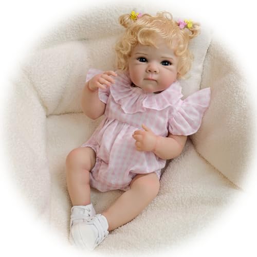 Lebensecht Reborn Baby Puppen Mädchen 45CM Newborn Baby Puppe Voll Körper Vinyl Silikon Babypuppe Blondes Lockiges Haar Spielzeug für Kinder ab 3 Jahren Lebensecht Reborn Baby Puppen Mädchen 45CM Newborn Baby Puppe Voll Körper Vinyl Silikon Babypuppe Blondes Lockiges Haar Spielzeug für Kinder ab 3 Jahren von Generisch