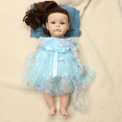 Lebensechte Babypuppe aus Silikon, 50 cm, handgefertigt, verwurzeltes braunes Haar, offener Mund, für Künstler und Sammler (unlackiert) von Generisch