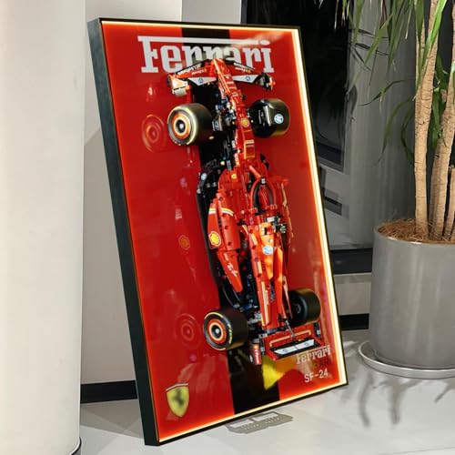 Led Light Display-Wandtafel für Lego 42207 technic Ferrari SF-24 F1 Rennauto,80x50cm Display-Tafel für Lego 42207 Auto-Wandhalterung(Ohne Modell) von Generisch