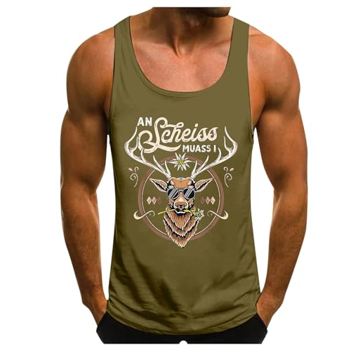 ​​ Lederhosen Outfit Herren „ Festivalmode: Atmungsaktive Weste für Herren mit digital bedrucktem Bierlogo“ ​​ Halloween Kostüm (Army Green, M) von Generisch