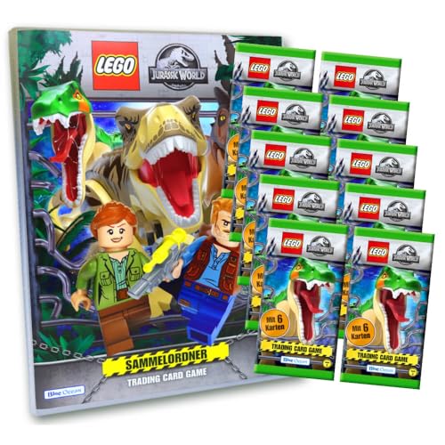 Lego Jurassic World 3 Karten - Sammelkarten Trading Cards (2023) - 1 Mappe + 10 Booster Sammelkarten von Generisch