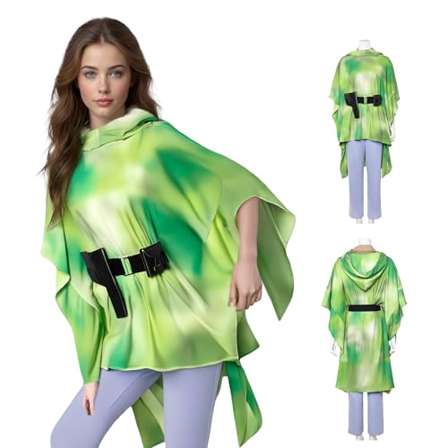 Leiiia-Kostüm für Cosplay, mit Farbverlauf, Kapuzenumhang mit grauer Hose mit Gürtel, für Halloween, Comic-Con, Karneval (Grün, M) von Generisch