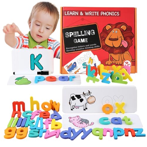 Lesen Sie Spelling Lernspielzeug, Rechtschreibpassungsbriefspiel | Sichtbuchstaben Lesen Flash -Karten Spielzeug - Wörtererkennungsspiele, wiederverwendbare Word -Bauherren, Lernaktivitäten für Kinder von Generisch