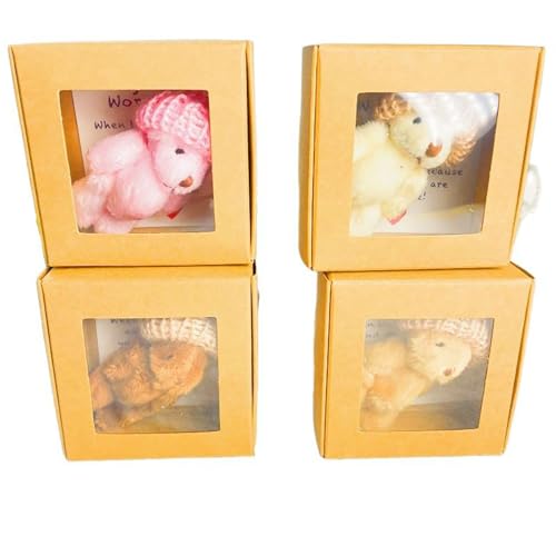 Little Bear in Box,Taschenbär In Einer Schachtel,Handmade Mini Plush Bear in Box with Inspirational Card,Motivationsgeschenk für Liebhaber und Freunde,for Valentine's Day (4pc) von Generisch