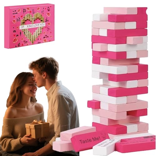Lust Tower Couples Block Game, 48 Pcs Wooden Tumbling Tower, 5 Languages, Romantic Stacking Game for Date Night, Valentine Party, and Fun Couples Games for Adults (Pink,German) von Generisch