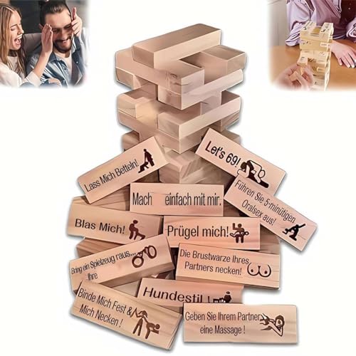 Lust Tower Spiele für Erwachsene - Super Naughty Tumbling Holzblock Stapel Spiel für Paare Date Night, Valentinstag, Trinkspaß (Burlywood Deutsch) von Generisch