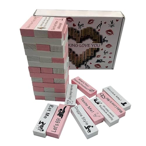 Lust Tower Spiele für Erwachsene - Super Naughty Tumbling Holzblock Stapel Spiel für Paare Date Night, Valentinstag, Trinkspaß (Hellrosa Englisch) von Generisch