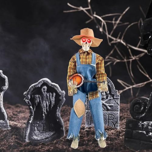 Lustige, animierte Duell-Banjo-Skelette, Halloween-Musik-Skelette, leuchtendes Skelett, spielendes Banjo, Halloween-Dekoration, Land-Skelett-Musiker für Innen- und Außendekoration von Generisch