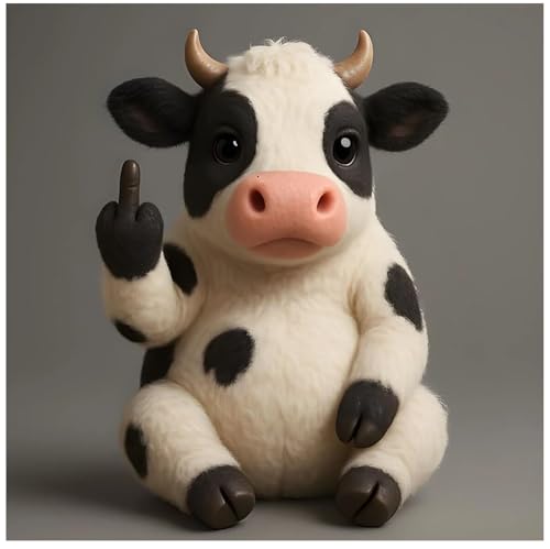 Lustige, weiche Mittelfinger-Plüschtiere, niedlicher lustiger Mittelfinger-Plüschhund, humorvolle Tier-Schreibtisch-Dekoration, einzigartige Gag-Geschenke für Zuhause, Büro, Dekor (Kuh) von Generisch