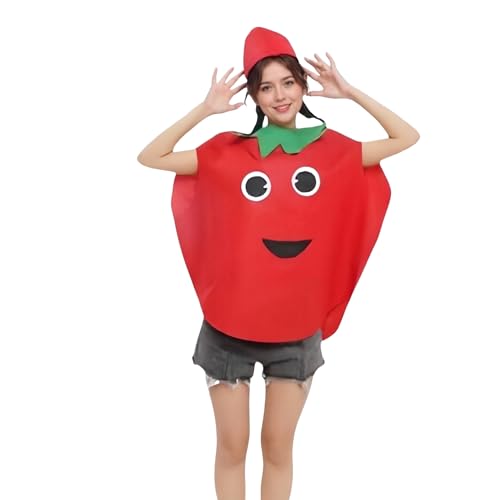 Lustiges Obstkostüm, Tomatenkleid, lustiges Halloween-Kostüm, Tomaten-Kostüm, Neuheit, Halloween-Kostüm für Make-up, Ball, Party (Tomate, Erwachsene, Einheitsgröße) von Generisch