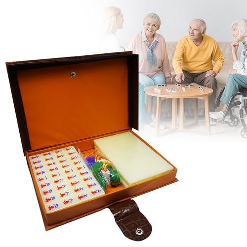 M ahjong-Set, Acryl-Set, Reisespiel für Erwachsene, 144 Kacheln, mit kompaktem Koffer, Chinesisches M ahjong-Spielset (Beige, One Size) von Generisch
