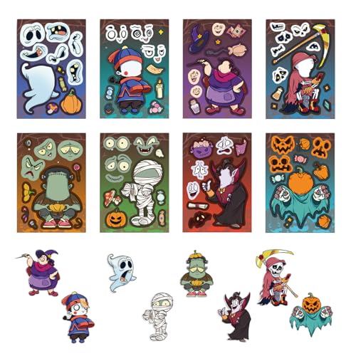 Machen Sie ein Gesichtsaufkleber - 8pcs machen ein Gesicht Halloween Charaktere Aufkleber | Wasserdichte Fun Facial Expression Aufkleber für Kinder | Wiederholbares Stickrs -Spielzeug für Hallowen Pa von Generisch