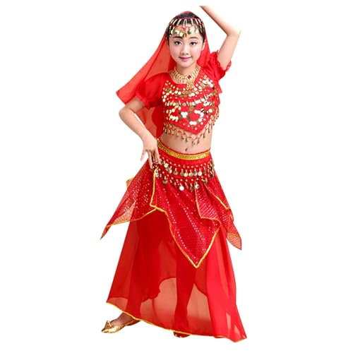 Mädchen Bauchtanz Pailletten Indischer Tanzkostüm Halloween Tragen Karneval Sets Einmonatige Babykleidung Mädchen (Rot, 9-10 Jahre) von Generisch