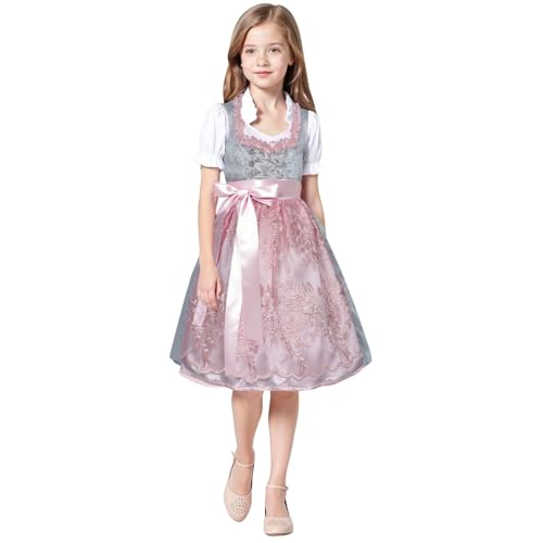 Mädchen-Dirndl, 3-teilig, Kinderkleid, Kostüme für bayerische Tradition, deutsches Oktoberfest-Kostüm, lange Kleider, hellrosa, 5-6 Years von Generisch