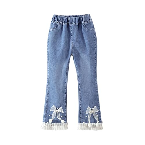 Mädchen-Hose, Fliege, Perlen, Spitzenbesatz, ausgestellte Denim-Hose, dehnbar, hohe Taille, Skinny-Schulhose, volle Länge, Jeans, Sommer, stilvoll, Bootcut, Streetwear, niedliche Geschenke Mädchen-Hose, Fliege, Perlen, Spitzenbesatz, ausgestellte Denim-Hose, dehnbar, hohe Taille, Skinny-Schulhose, volle Länge, Jeans, Sommer, stilvoll, Bootcut, Streetwear, niedliche Geschenke von Generisch