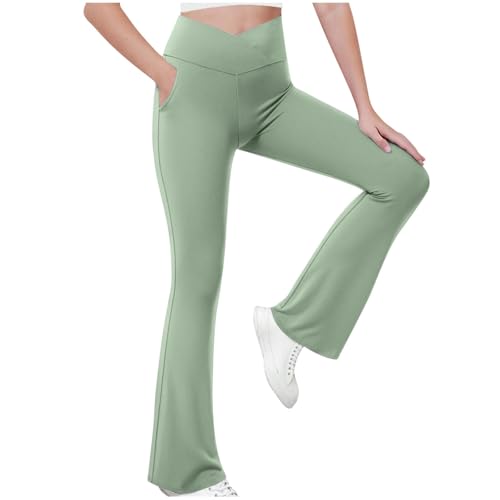 Mädchen-Hose mit Taschen, einfarbig, dehnbar, volle Länge, Loungewear, Crisscross ausgestellt, hohe Taille, Fußball-Leggings, Yogahose, Sommer, Tanzen und Gymnastik, Sportbekleidung Mädchen-Hose mit Taschen, einfarbig, dehnbar, volle Länge, Loungewear, Crisscross ausgestellt, hohe Taille, Fußball-Leggings, Yogahose, Sommer, Tanzen und Gymnastik, Sportbekleidung von Generisch