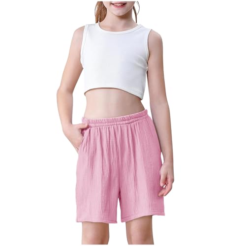 Mädchen Jogginghose mit weitem Bein, Palazzo-Hose, lockere Passform, schnelltrocknend, lockere Passform, legere Passform, halblange Capri-Shorts von Generisch
