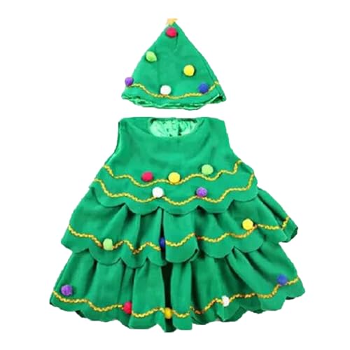 Mädchen-Outfits für Teenager, Weihnachtsbaum, Kinderkostüm, Outfit für Kleinkinder, Mädchen, Weihnachtsbaumkleid und Hut, Cosplay, Verkleidung, Geschenke (grün, 7–8 Jahre) von Generisch