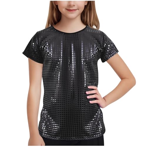 Mädchen-T-Shirts, Hip-Hop, Jazz-Tanzbekleidung, Kinder-Top, Rundhalsausschnitt, Blusen, kurzärmelig, Kinderkleidung, metallisch, glänzend, holografische Pailletten, Tanzen, Raves, Festivals, Kostüme Mädchen-T-Shirts, Hip-Hop, Jazz-Tanzbekleidung, Kinder-Top, Rundhalsausschnitt, Blusen, kurzärmelig, Kinderkleidung, metallisch, glänzend, holografische Pailletten, Tanzen, Raves, Festivals, Kostüme von Generisch