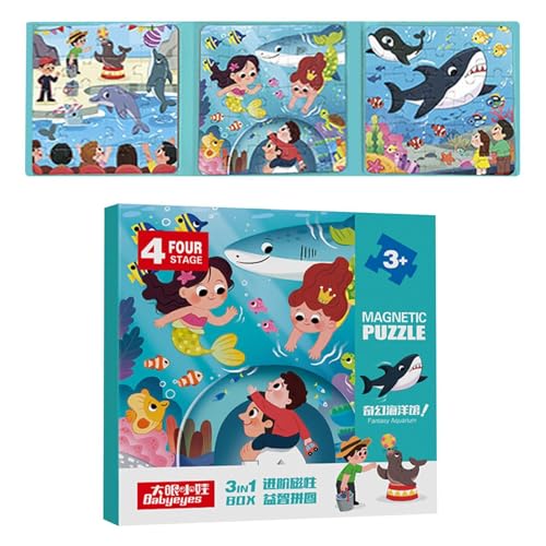 Magnetic Puzzles, Jigsaw Game Book, Portable Travel Interactive Activities Set Kids Preschool Educational Toy for Boys Girls 2-6 Years Old, 22.24x7.09 Inches von Generisch