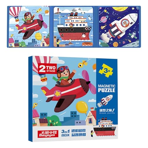 Magnetic Puzzles, Jigsaw Game Book, Portable Travel Interactive Activities Set Kids Preschool Educational Toy for Boys Girls 2-6 Years Old, 22.24x7.09 Inches von Generisch