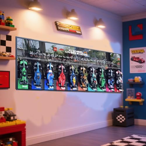 Magnetische Display-Wandhalterung für Lego F1 Speed Champions – kompatibel mit 10 magnetischen Rennwagen, Lego-Auto-Fans (nur Wandboard). (Kein Licht A) von Generisch