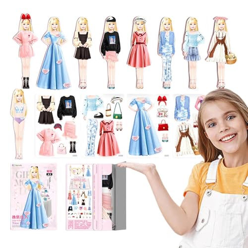 Magnetische Kleidung Set, Kreative Puzzle Toy Dress Up Dolls Toy Papierpuppe Fingere Spielzeug Spielzeug für Kinder Mädchen Teenager Kinder Reisen Schule von Generisch