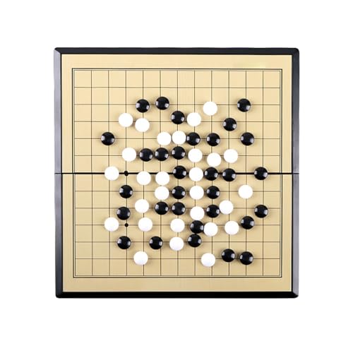 Magnetisches Go-Spielset, Go-Spielbrett-Set mit zwei Aufbewahrungsboxen, einzelne konvexe Kunststoff-Go-Steine, faltbares, tragbares Go-Brett für Freizeitunterhaltung (Gelb + Schwarz, A) von Generisch