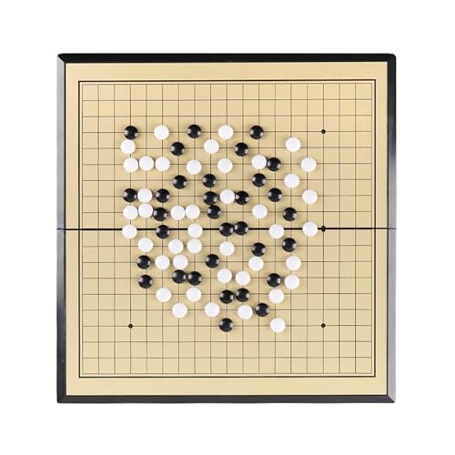 Magnetisches Go-Spielset, Go-Spielbrett-Set mit zwei Aufbewahrungsboxen, einzelne konvexe Kunststoff-Go-Steine, faltbares, tragbares Go-Brett für Freizeitunterhaltung (Gelb + Schwarz, B) von Generisch