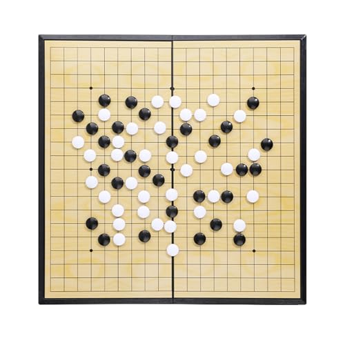 Magnetisches Go-Spielset, Go-Spielbrett-Set mit zwei Aufbewahrungsboxen, einzelne konvexe Kunststoff-Go-Steine, faltbares, tragbares Go-Brett für Freizeitunterhaltung (Gelb + Schwarz, C) von Generisch